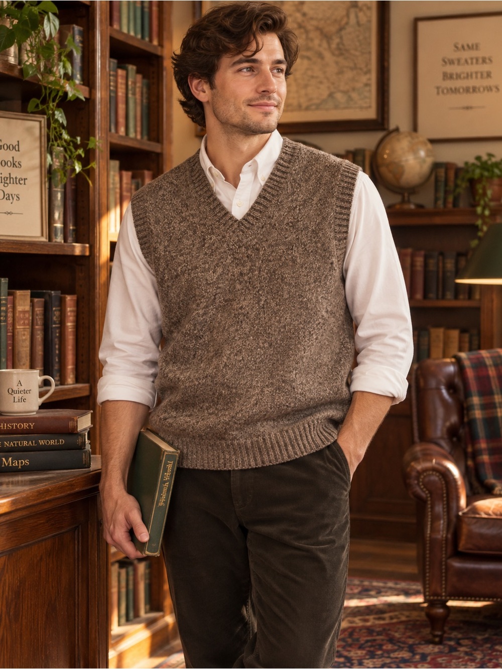 L.L.Bean Men’s XL Shetland Wool Sweater Vest Brown Heather V-Neck Preppy